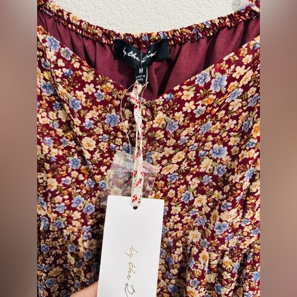 By The River Floral‎ Burgundy Ruffle Accent Midi Dress Size Medium - Picture 10 of 12